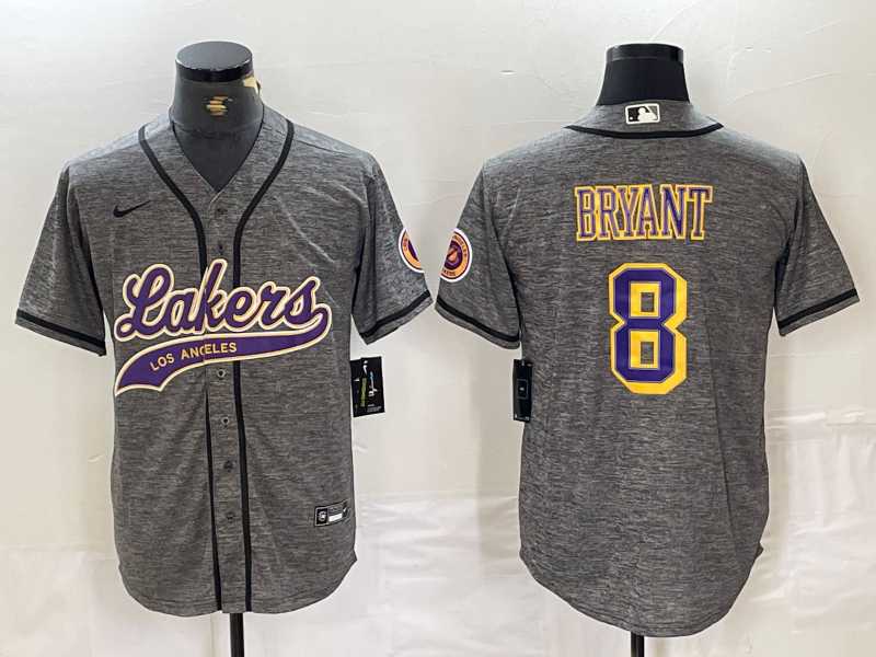 Men's Los Angeles Lakers #8 Kobe Bryant Grey Cool Base Stitched Baseball Jersey,We sell and wholesale Men's Los Angeles Lakers #8 Kobe Bryant Grey Cool Base Stitched Baseball Jersey on line form chian!